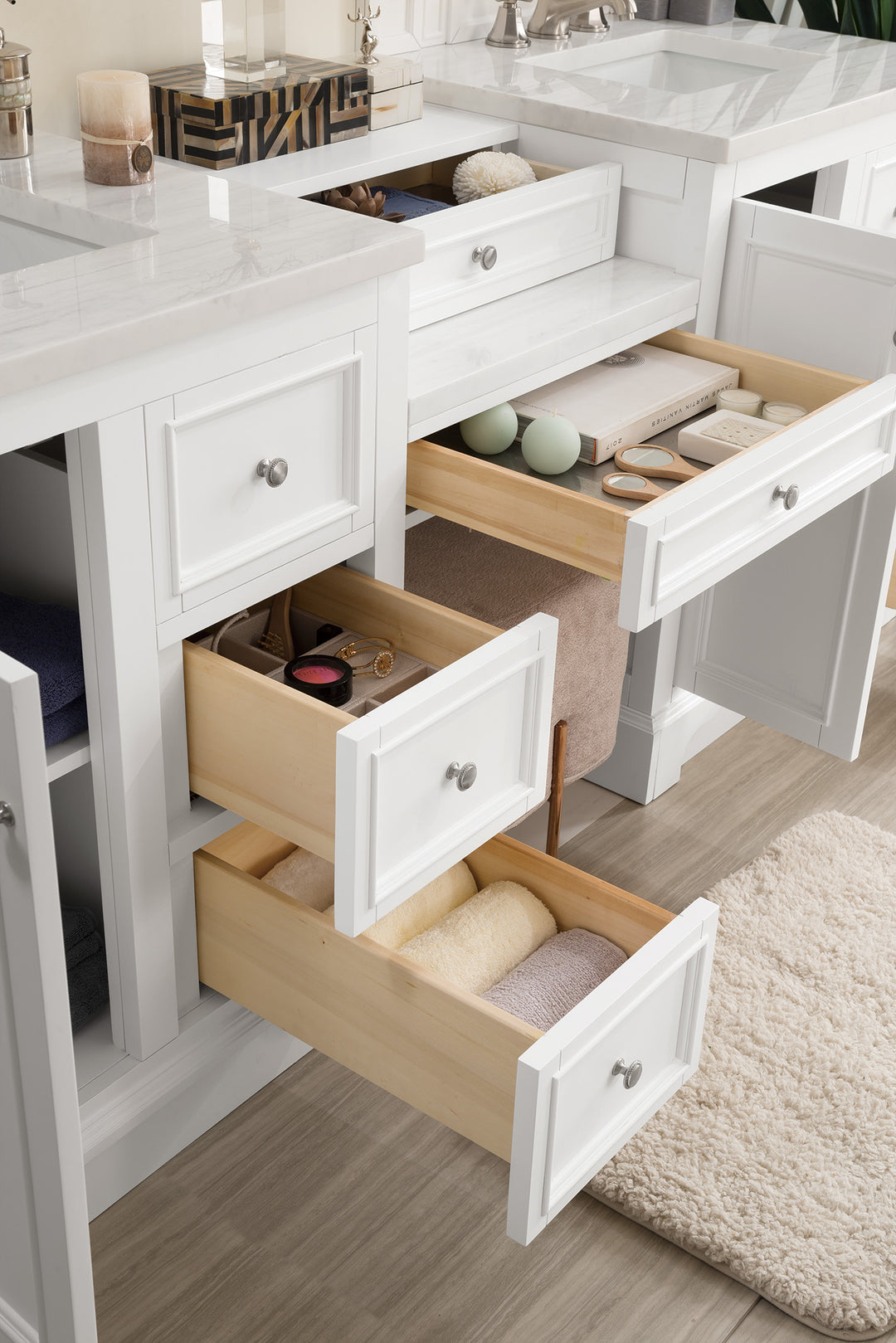 De Soto 82" Double Vanity Set, Bright White w/ 3 CM Arctic Fall Solid Surface Top