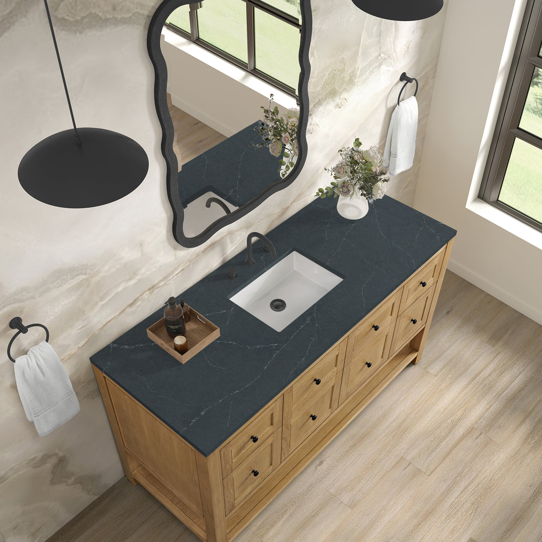 Breckenridge 60" Single Vanity, Light Natural Oak, w/ 3 CM Charcoal Soapstone Quartz Top