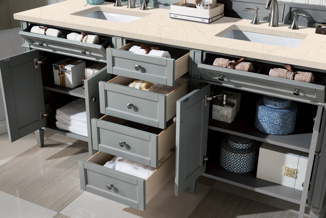 Brittany 72" Double Vanity, Urban Gray w/ 3 CM Eternal Marfil Silestone Top