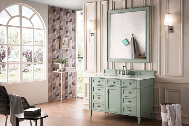 Brittany 48" Single Vanity, Sage Green w/ 3 CM White Zeus Silestone Top