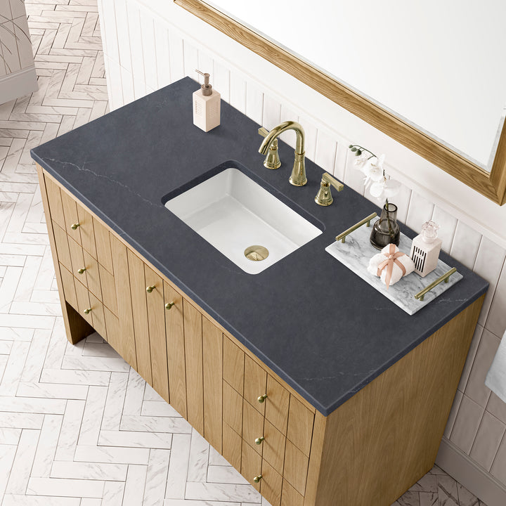Hudson 48" Single Vanity, Light Natural Oak w/ 3 CM Charcoal Soapstone Top