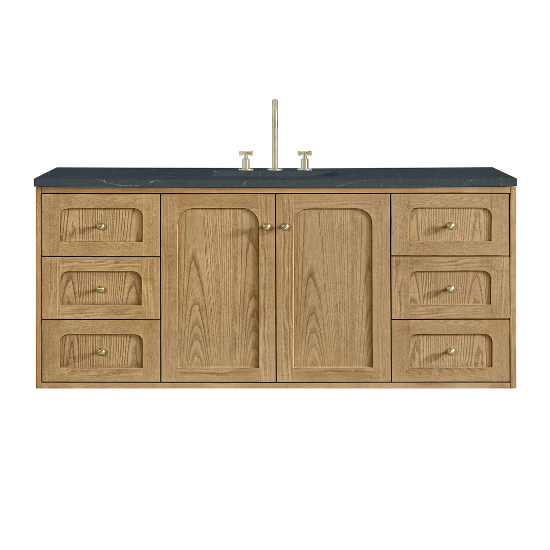 Laurent 60" Single Vanity, Light Natural Oak, w/ 3 CM Charcoal Soapstone Quartz Top