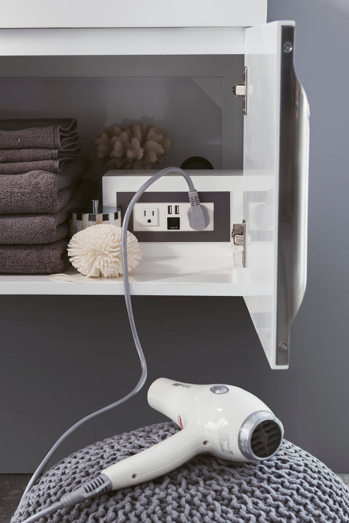 Columbia 72" Single Wall Mount Vanity, Glossy White, Brushed Nickel w/ Glossy White Composite Stone Top