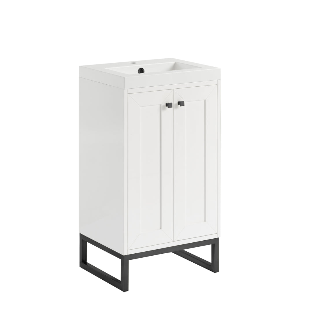 Chianti 20" Single Vanity, Glossy White, Matte Black, w/ White Glossy Composite Stone Top