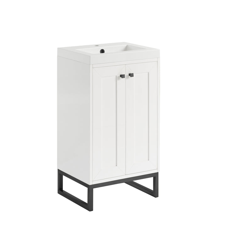 Chianti 20" Single Vanity, Glossy White, Matte Black, w/ White Glossy Composite Stone Top