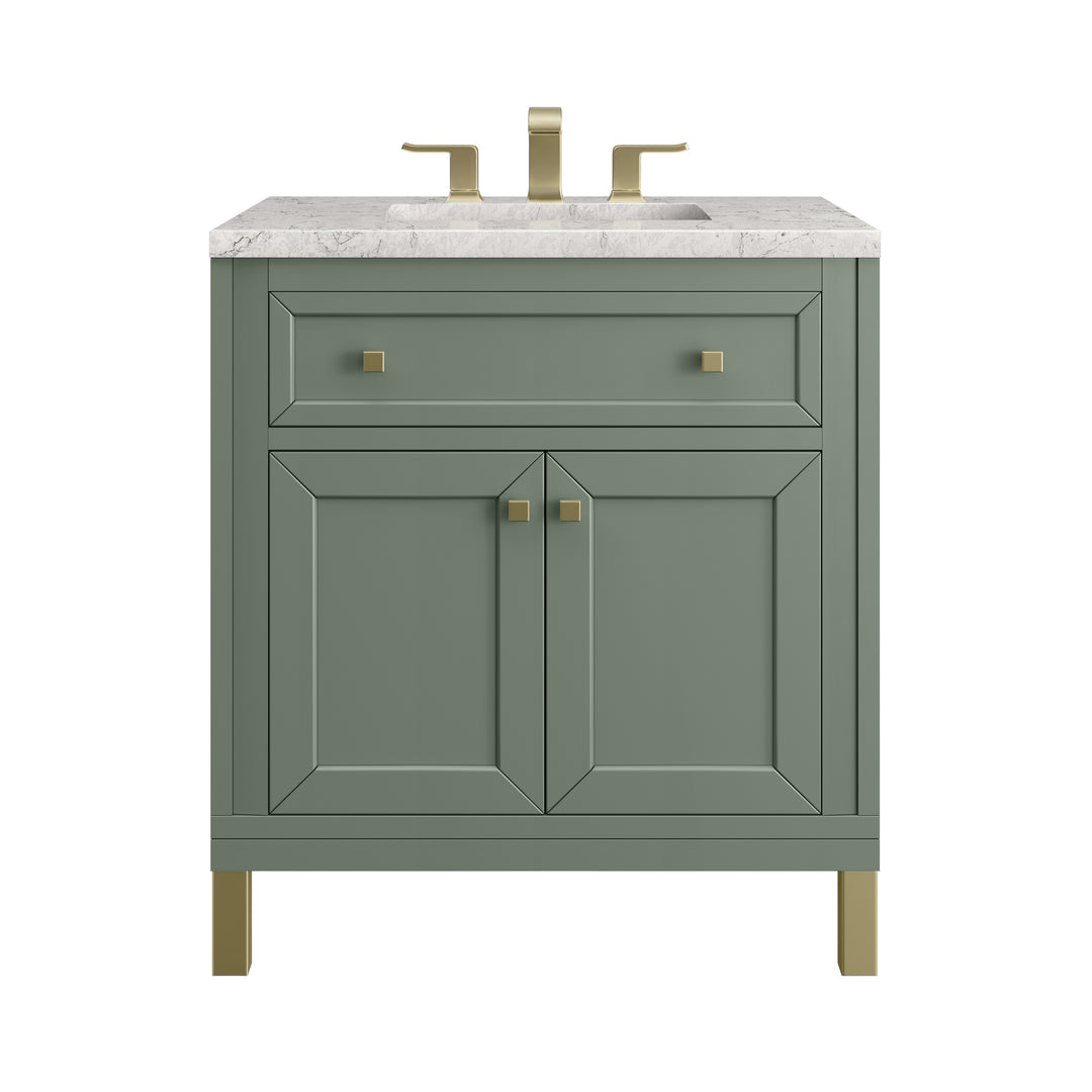 Chicago 30" Single Vanity, Smokey Celadon, w/ 3 CM Eternal Jasmine Pearl Silestone® Top