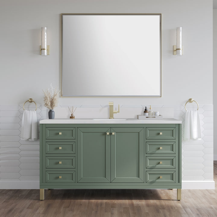 Chicago 60" Single Vanity, Smokey Celadon, w/ Single Hole 3CM White Zeus Silestone® Top & Backsplash