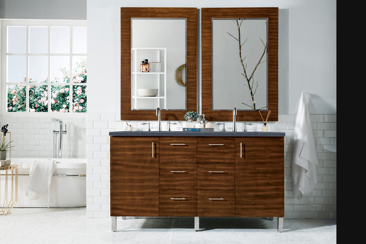 Metropolitan 60" Double Vanity, American Walnut w/ 3 CM Charcoal Soapstone Silestone Top