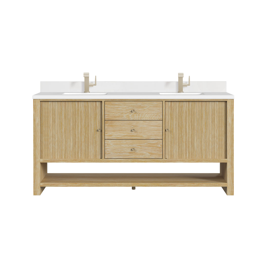 Marigot 72" Double Vanity, Sunwashed Oak w/ Hole 3 CM White Zeus Silestone Top & Backsplash