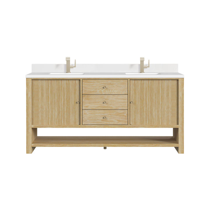 Marigot 72" Double Vanity, Sunwashed Oak w/ Hole 3 CM White Zeus Silestone Top & Backsplash