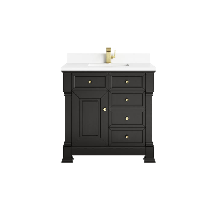 Brookfield 36" Single Vanity, Black Onyx w/ Single Hole 3 CM White Zeus Silestone® Top & Backsplash