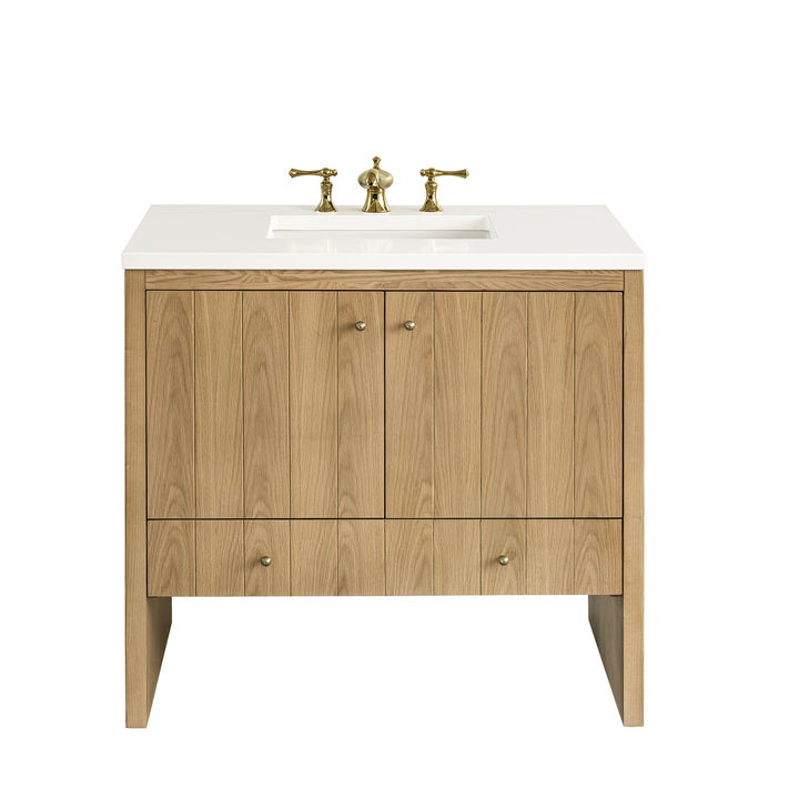 Hudson 36" Single Vanity, Light Natural Oak w/ 3 CM White Zeus Top