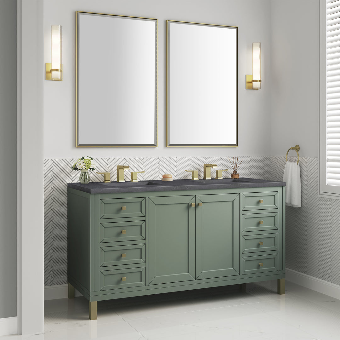 Chicago 60" Double Vanity, Smokey Celadon, w/ 3 CM Charcoal Soapstone Silestone® Top