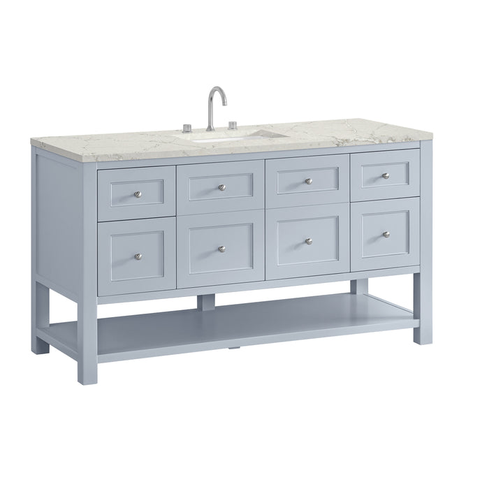 Breckenridge 60" Single Vanity, Serenity Blue, w/ 3 CM Victorian Silver Quartz Top