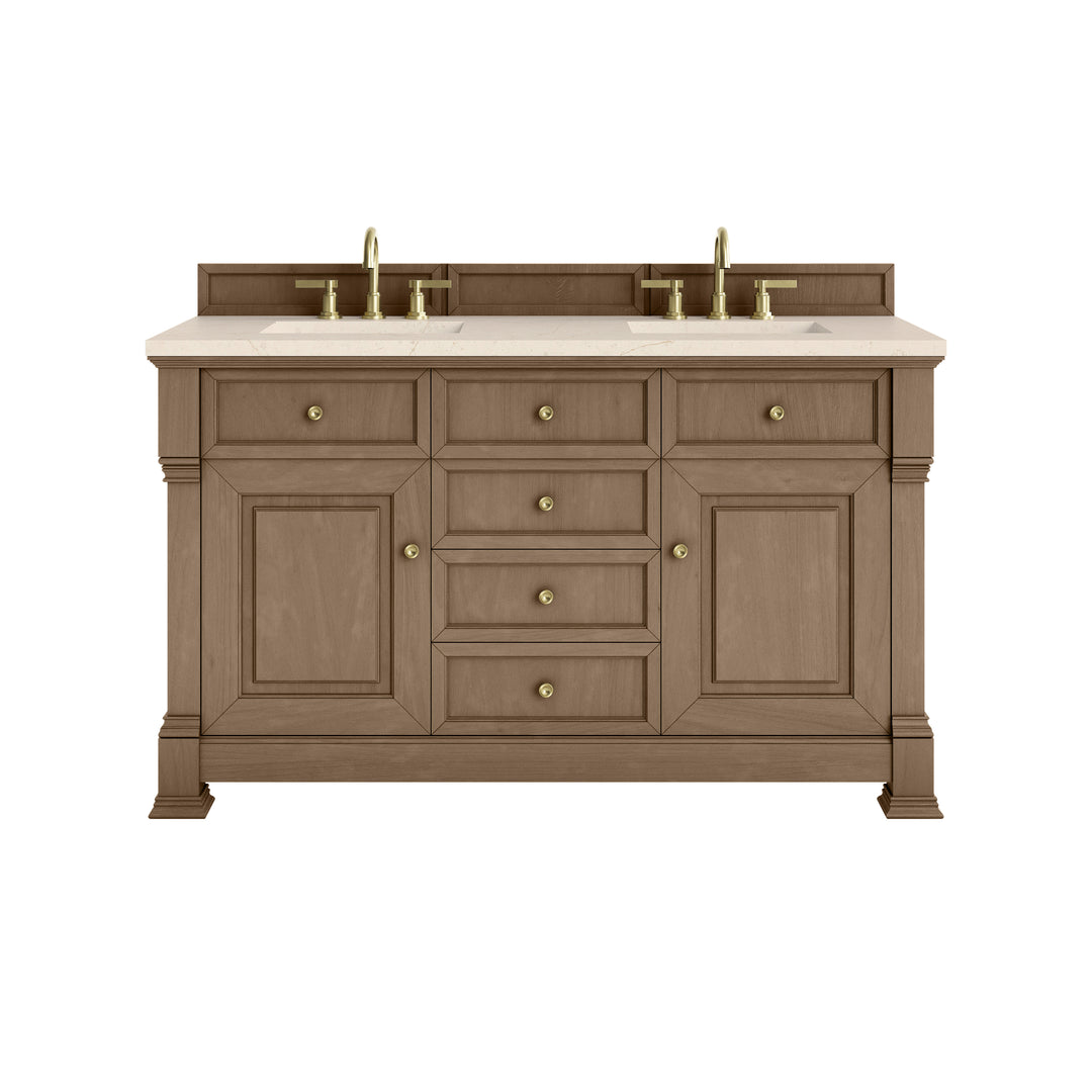 Brookfield 60" Double Vanity, Pecan w/ 3 CM Eternal Marfil Silestone® Top