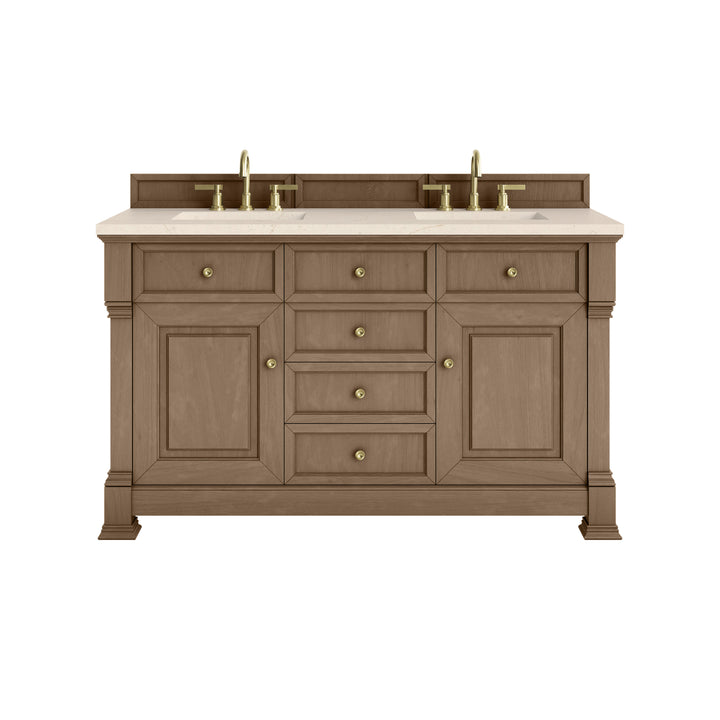 Brookfield 60" Double Vanity, Pecan w/ 3 CM Eternal Marfil Silestone® Top
