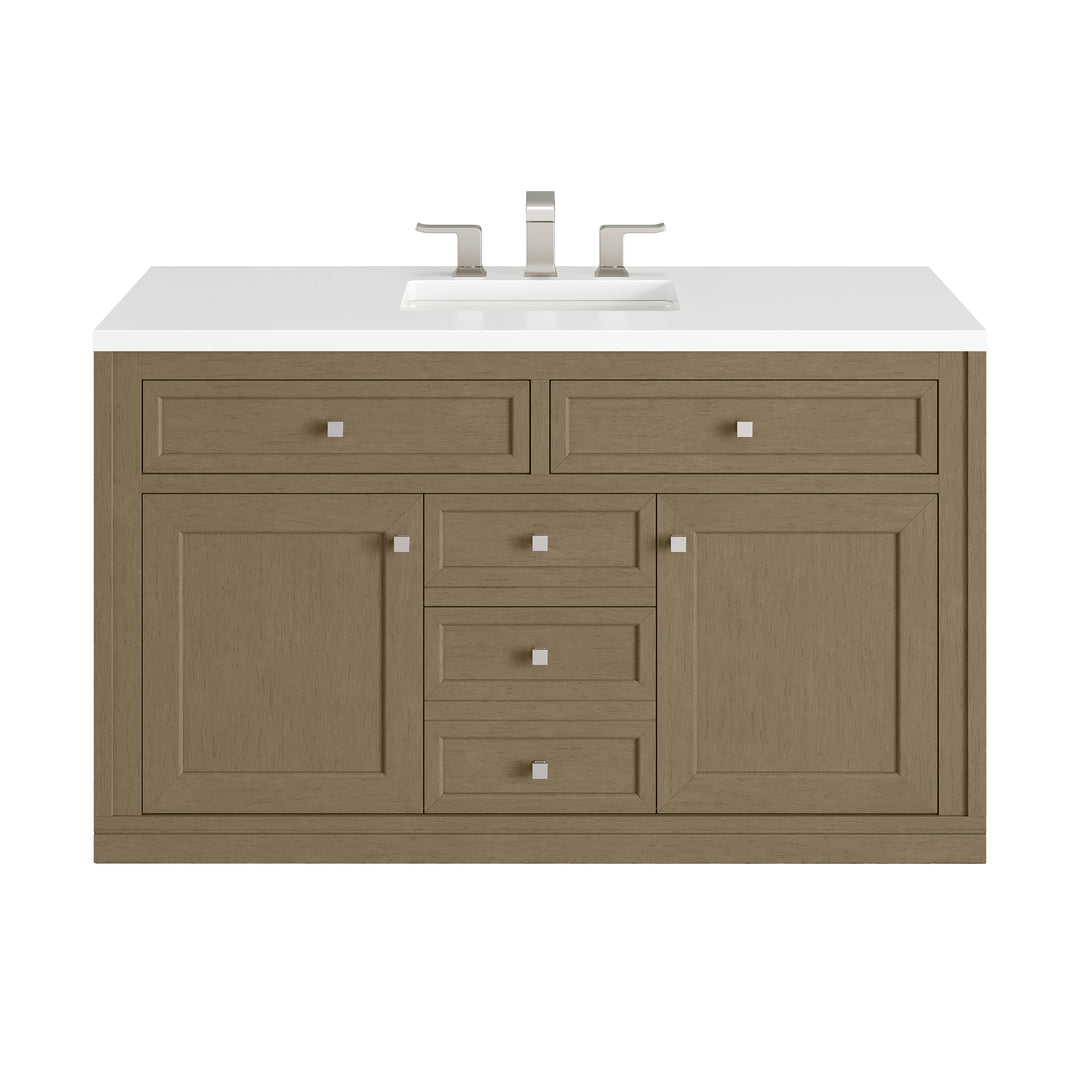 Chicago 48" Single Vanity, Walnut Whisper, w/ 3 CM White Zeus Silestone® Top