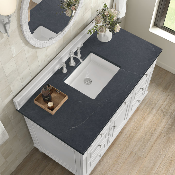 Lorelai 48" Single Vanity, Bright White w/ 3 CM Charcoal Soapstone Silestone Top