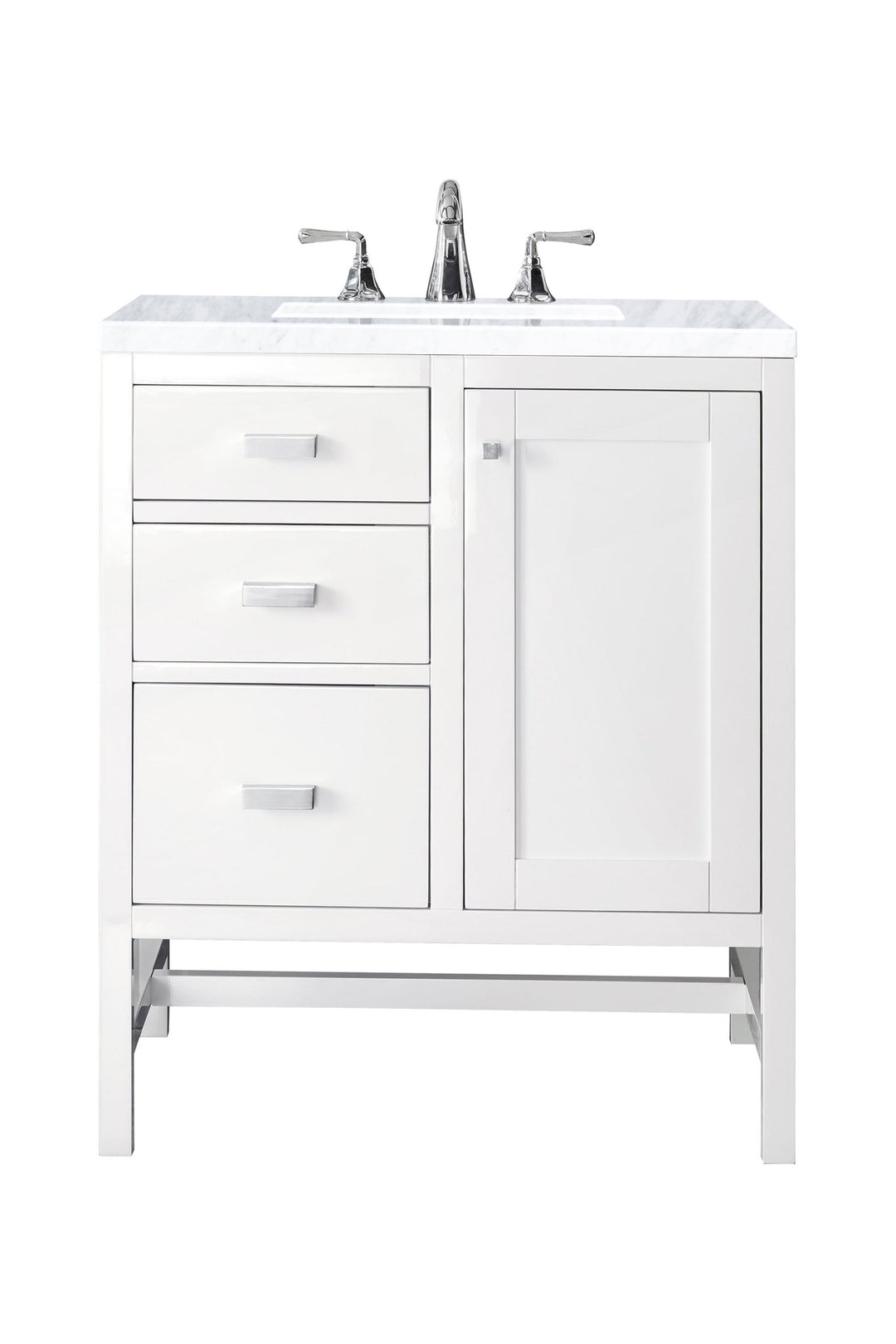 Addison 30" Single Vanity, Glossy White w/ 3 CM Carrara White Top