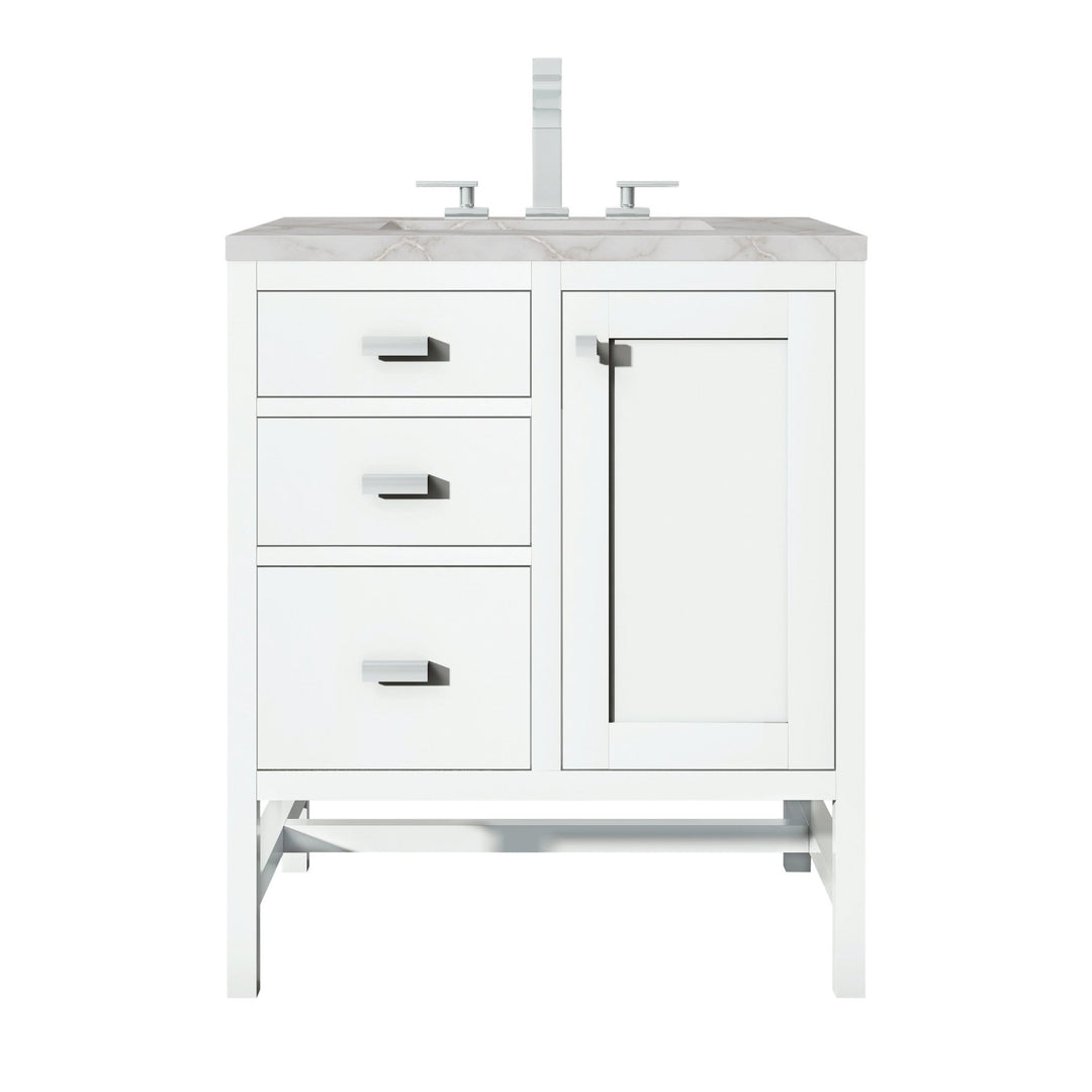 Addison 30" Single Vanity, Glossy White w/ 3 CM Victorian Silver Silestone Top