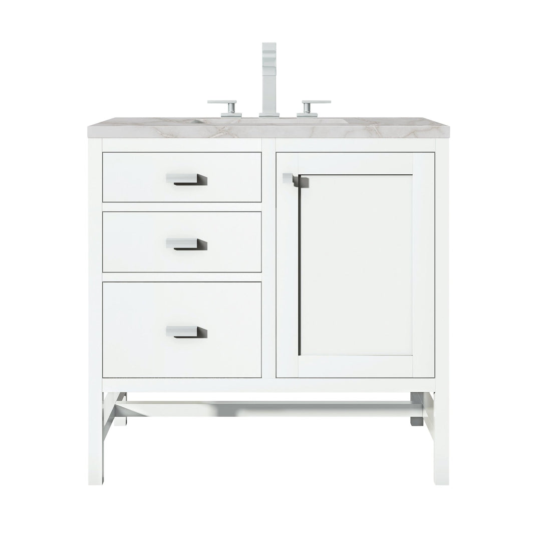 Addison 36" Single Vanity, Glossy White w/ 3 CM Victorian Silver Silestone Top