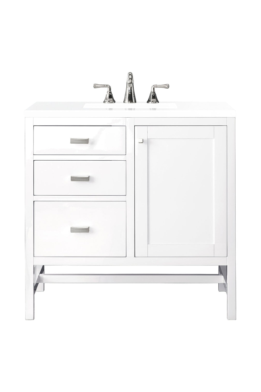 Addison 36" Single Vanity, Glossy White w/ 3 CM White Zeus Silestone Top
