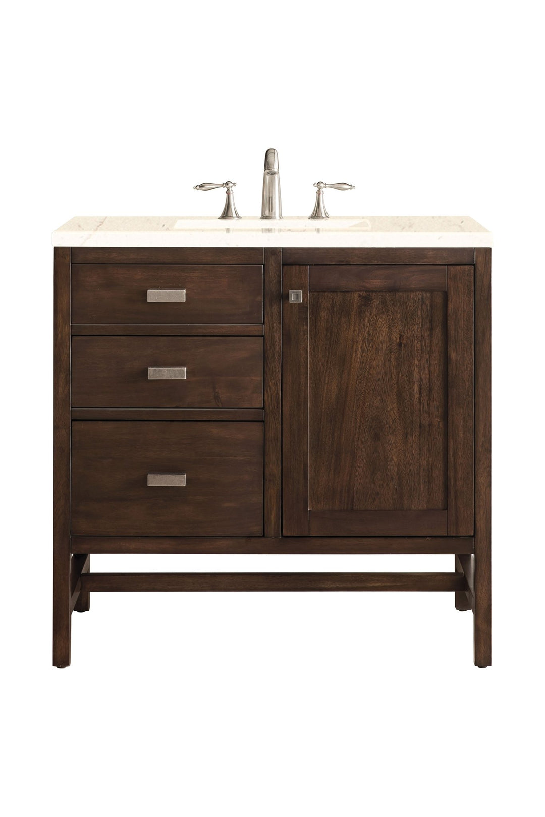 Addison 36" Single Vanity, Mid-Century Acacia w/ 3 CM Eternal Marfil Silestone Top