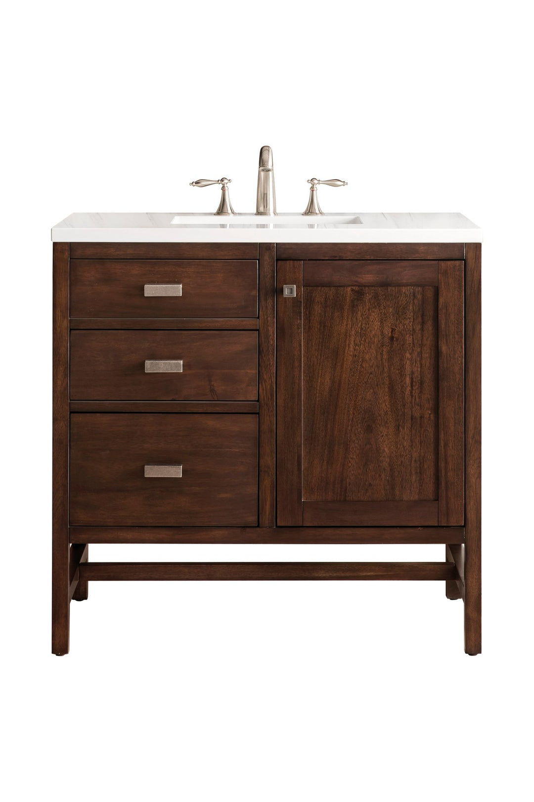 Addison 36" Single Vanity, Mid-Century Acacia w/ 3 CM White Zeus Silestone Top