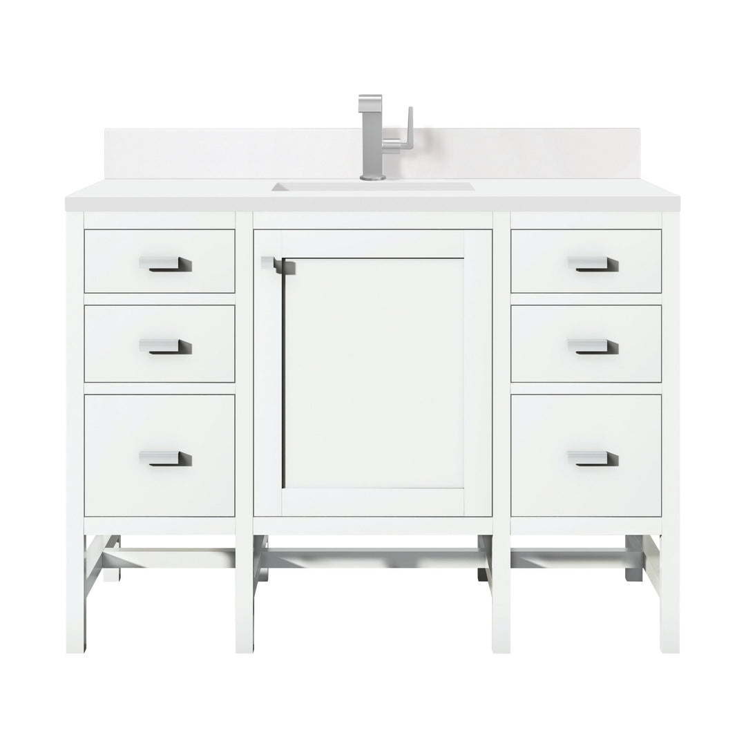 Addison 48" Single Vanity, Glossy White w/ Single Hole 3 CM White Zeus Silestone Top & Backsplash