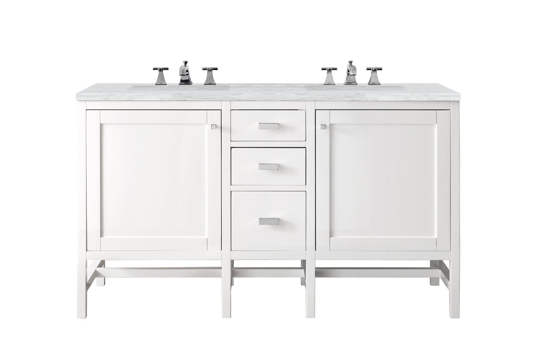 Addison 60" Double Vanity, Glossy White w/ 3 CM Arctic Fall Solid Surface Top
