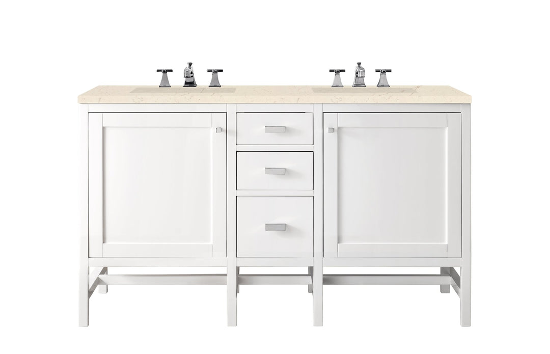 Addison 60" Double Vanity, Glossy White w/ 3 CM Eternal Marfil Top