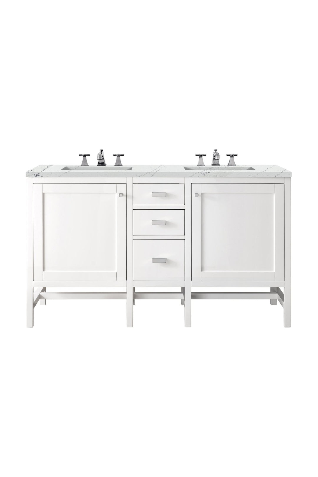 Addison 60" Double Vanity, Glossy White w/ 3 CM Ethereal Noctis Top