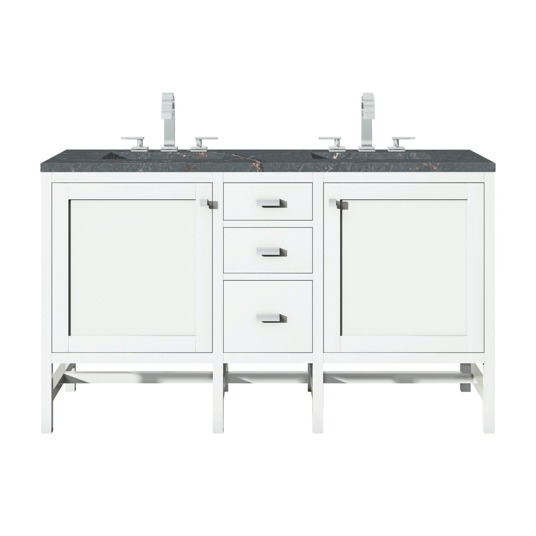 Addison 60" Double Vanity, Glossy White w/ 3 CM Parisien Bleu Silestone Top