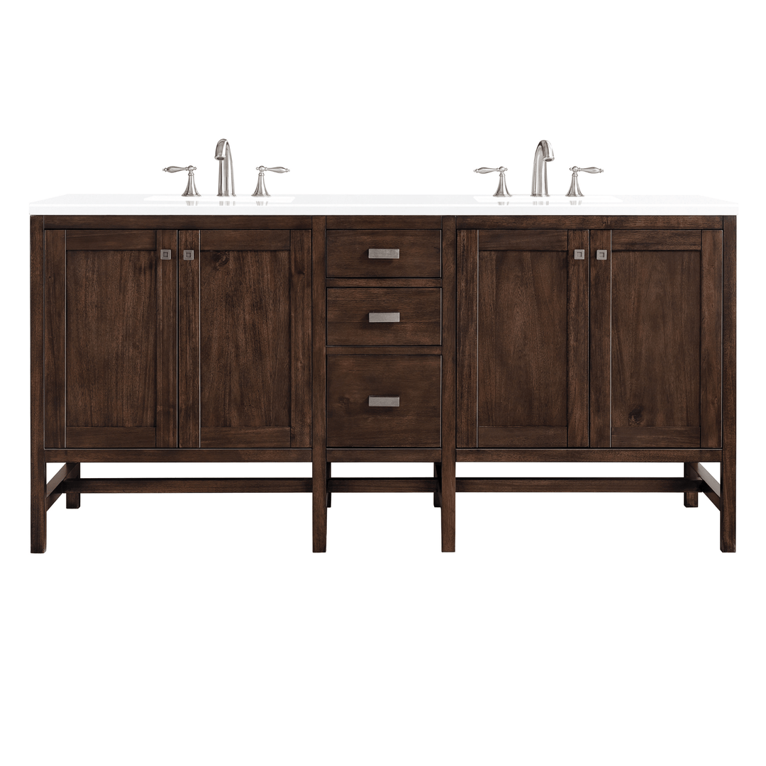 Addison 72" Double Vanity, Mid-Century Acacia w/ 3 CM Eternal Marfil Silestone Top