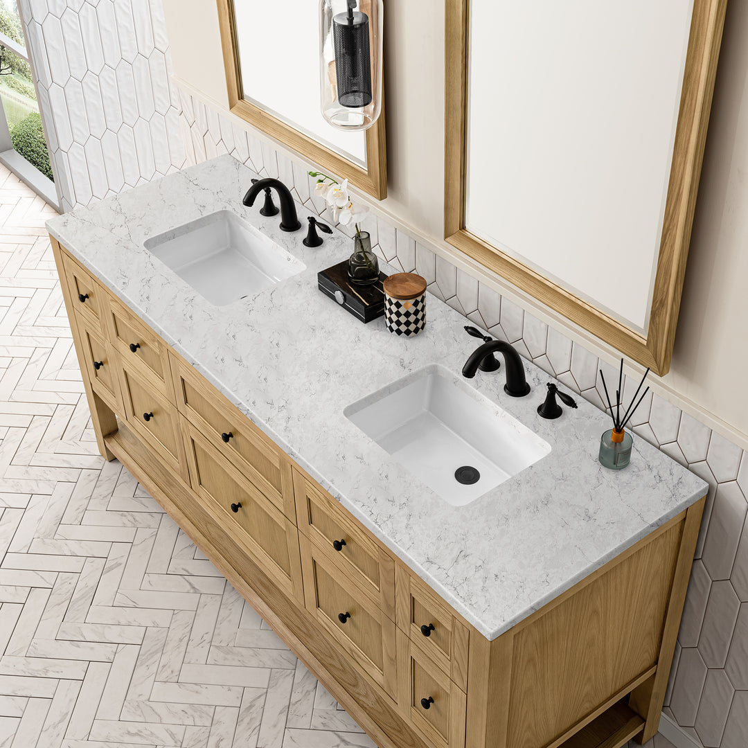 Breckenridge 72" Double Vanity, Light Natural Oak w/ 3 CM Eternal Jasmine Pearl Top w/FreePower Wireless Charger