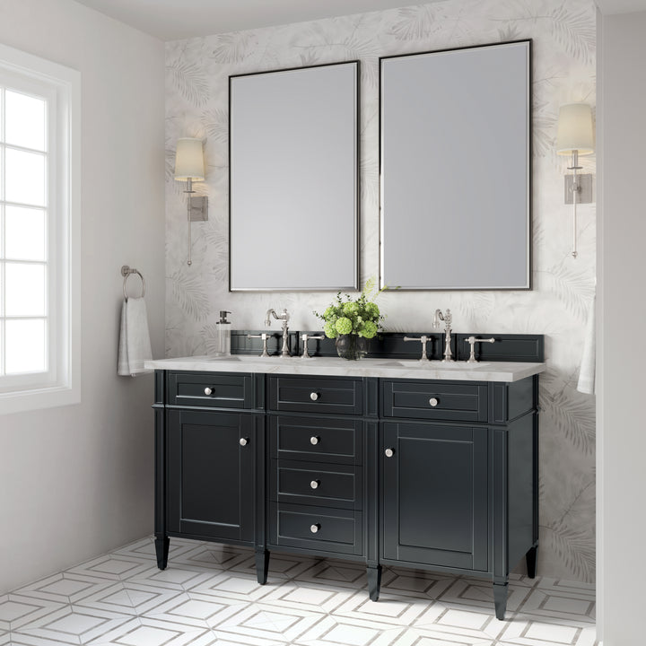 Brittany 60" Double Vanity, Black Onyx w/ 3 CM Victorian Silver Silestone Top