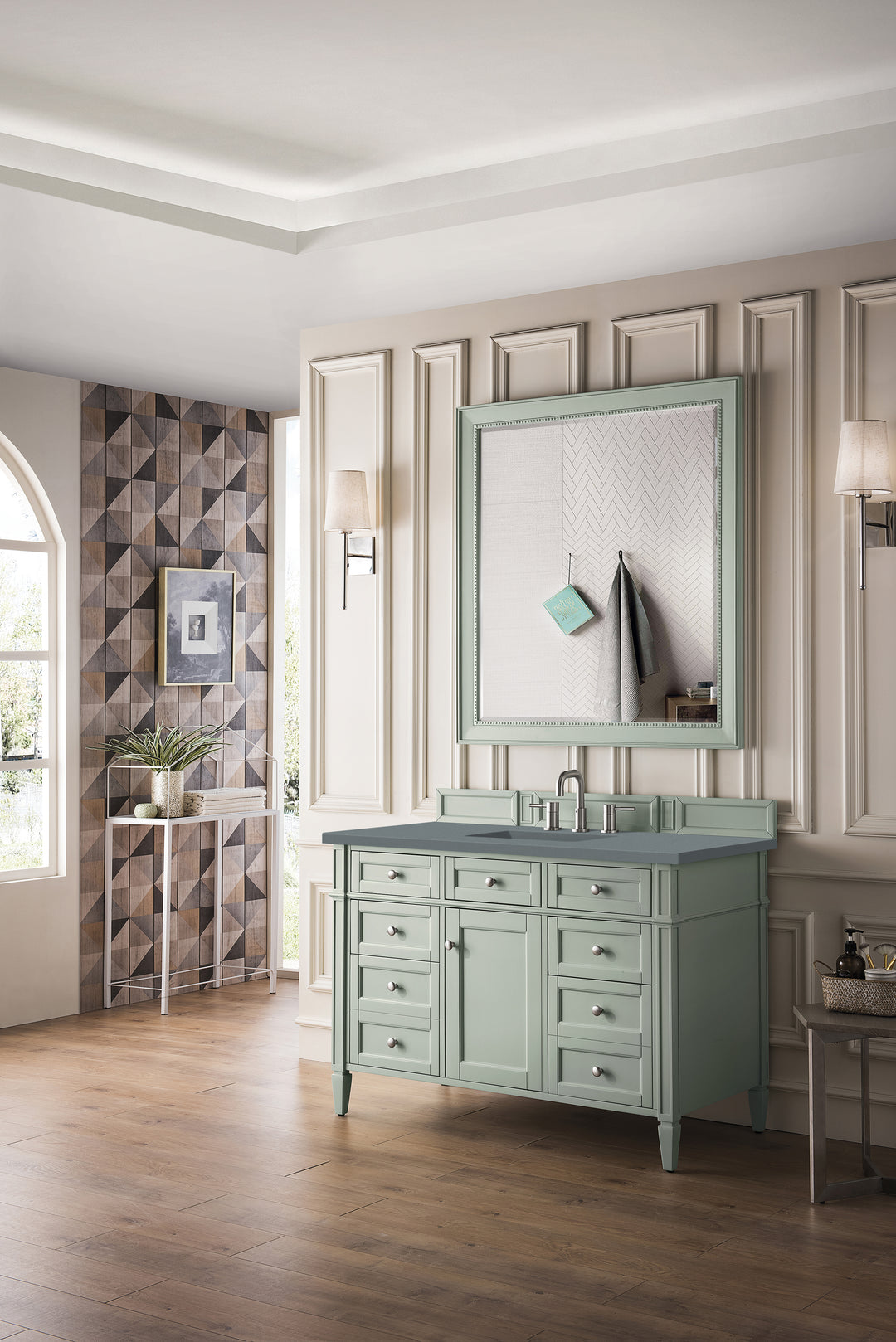 Brittany 48" Single Vanity, Sage Green w/ 3 CM Cala Blue Silestone Top