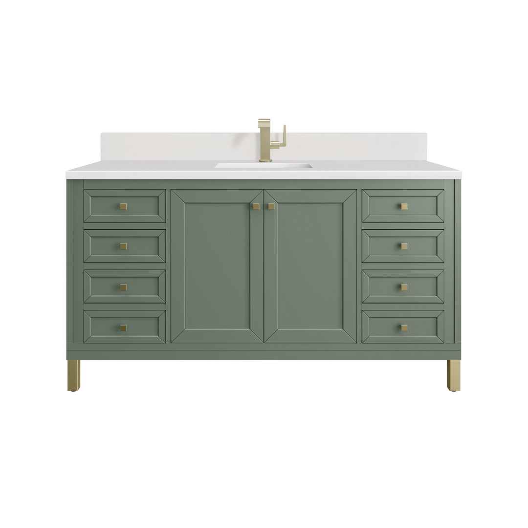 Chicago 60" Single Vanity, Smokey Celadon, w/ Single Hole 3CM White Zeus Silestone® Top & Backsplash