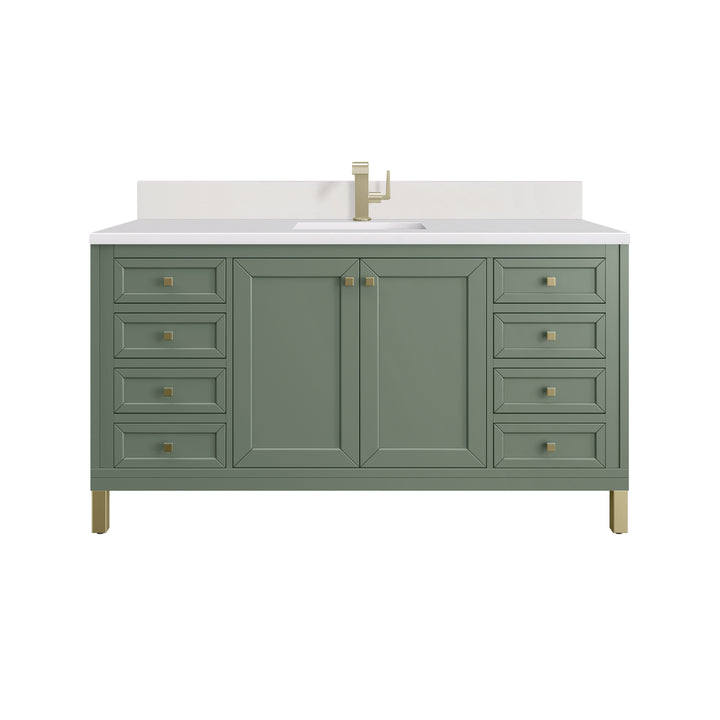 Chicago 60" Single Vanity, Smokey Celadon, w/ Single Hole 3CM White Zeus Silestone® Top & Backsplash