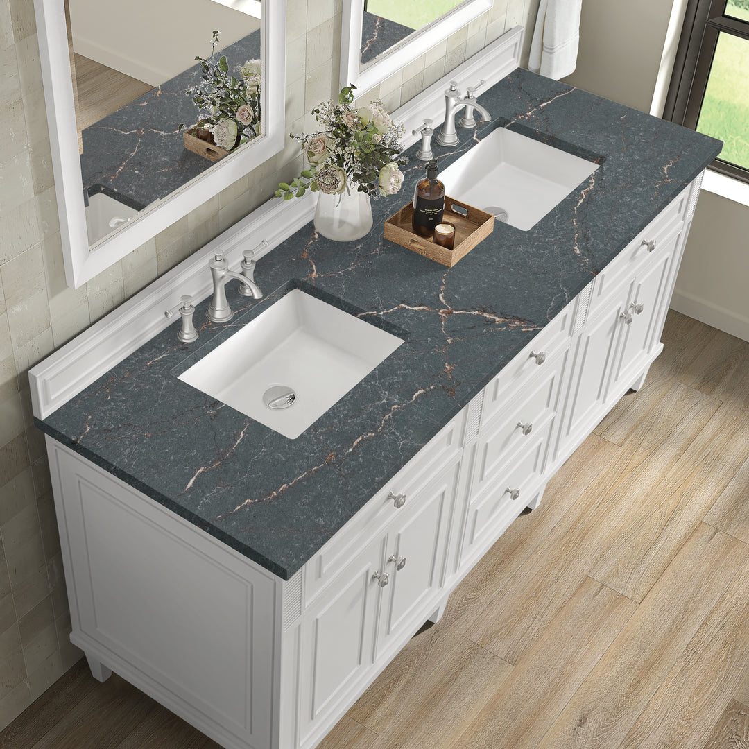 Lorelai 72" Double Vanity, Bright White w/ 3 CM Parisien Bleu Silestone Top w/FreePower Wireless Charger