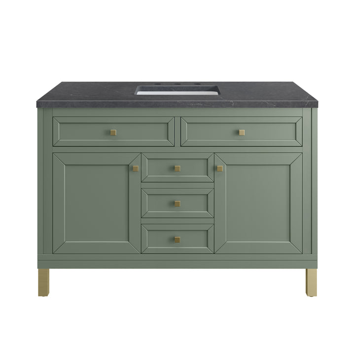 Chicago 48" Single Vanity, Smokey Celadon, w/ 3 CM Charcoal Soapstone Silestone® Top