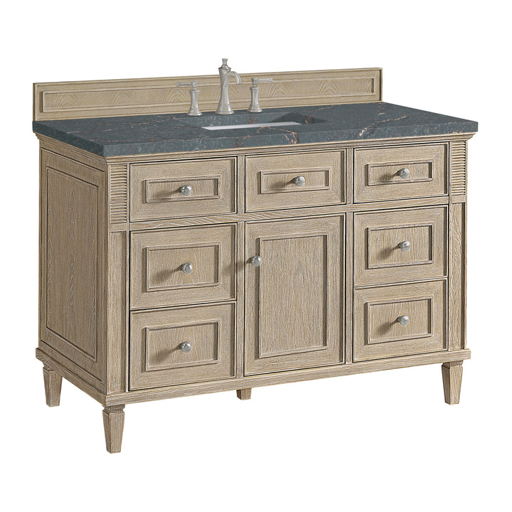 Lorelai 48" Single Vanity, Whitewashed Oak w/ 3 CM Parisien Bleu Silestone Top w/FreePower Wireless Charger