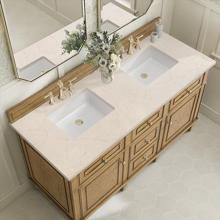 Lorelai 60" Double Vanity, Light Natural Oak w/ 3 CM Eternal Marfil Silestone Top