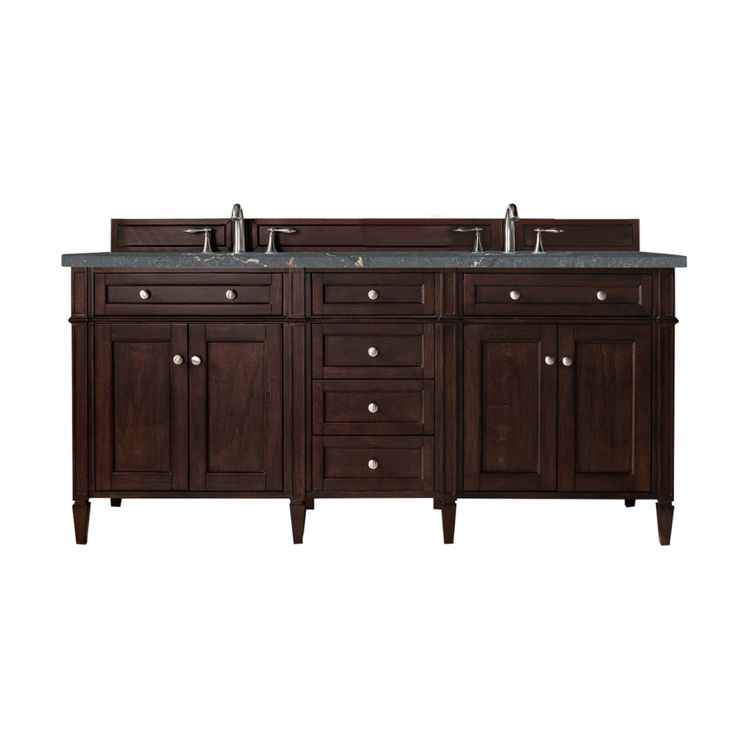 Brittany 72" Double Vanity, Burnished Mahogany w/ 3 CM Parisien Bleu Silestone Top