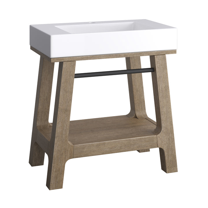 Auburn 31.5" Single Sink Console, Weathered Timber w/ Glossy White Mineral Composite Stone Top