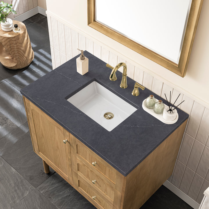 Laurent 36" Single Vanity, Light Natural Oak w/ 3 CM Charcoal Soapstone Top
