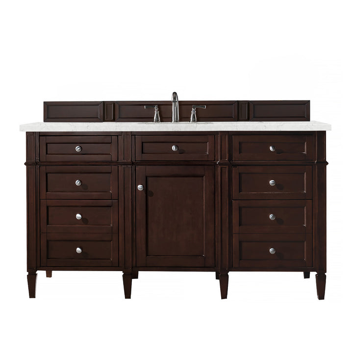 Brittany 60" Single Vanity, Burnished Mahogany w/ 3 CM Eternal Jasmine Pearl Silestone Top w/FreePower Wireless Charger