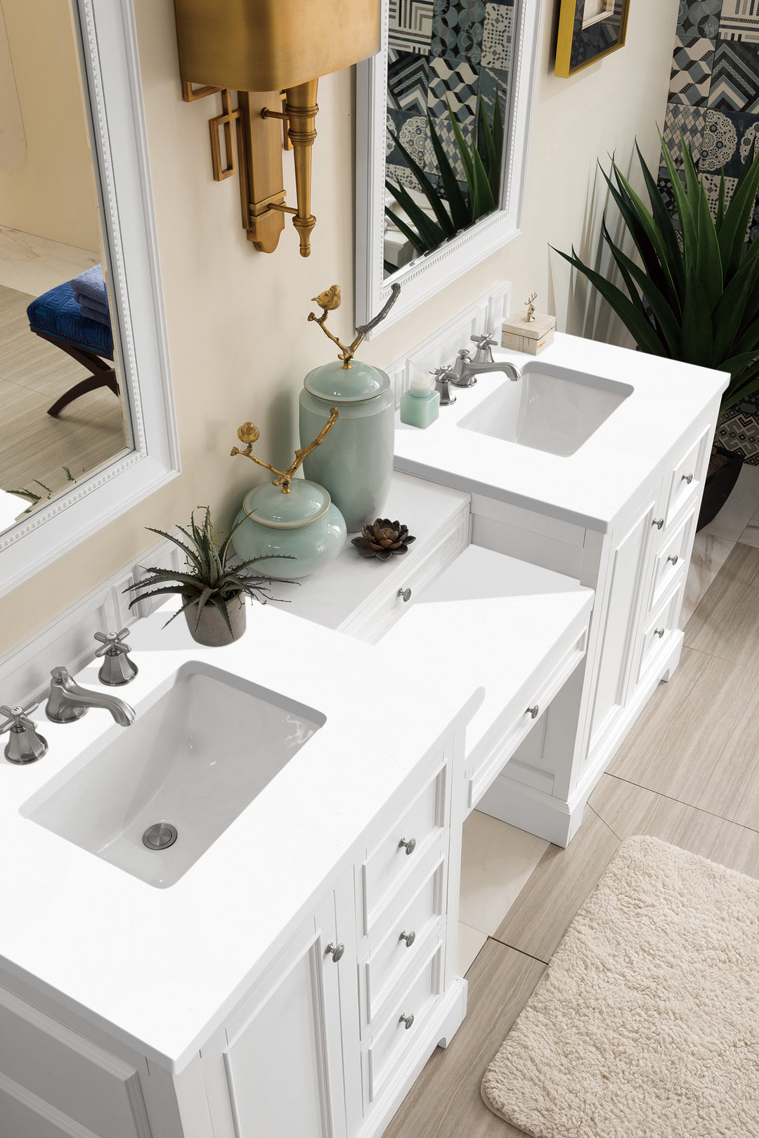 De Soto 82" Double Vanity Set, Bright White w/ 3 CM White Zeus Silestone Top