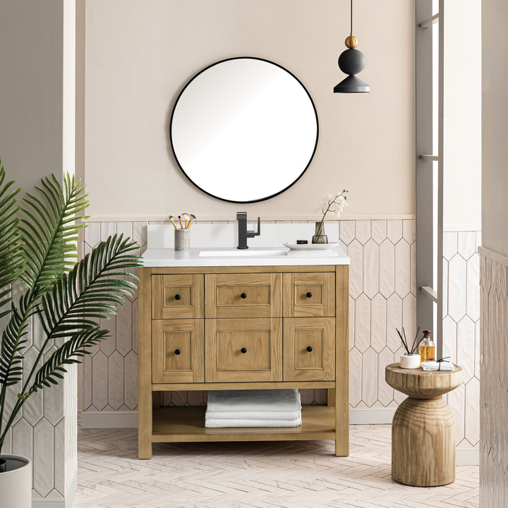 Breckenridge 36" Single Vanity, Light Natural Oak w/ Single Hole 3 CM White Zeus Top & Backsplash