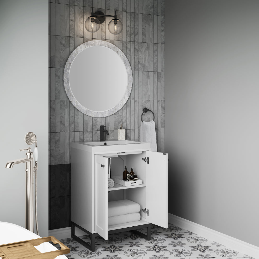 Chianti 24" Single Vanity, Glossy White, Matte Black, w/ White Glossy Composite Stone Top